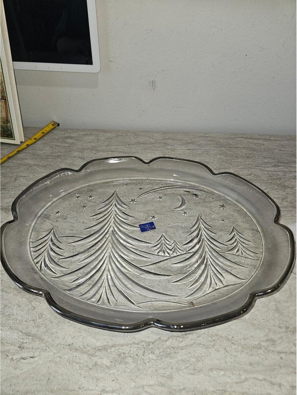 Miksa studio Nova Crystal Christmas Tree Platter Frosted Starry Night